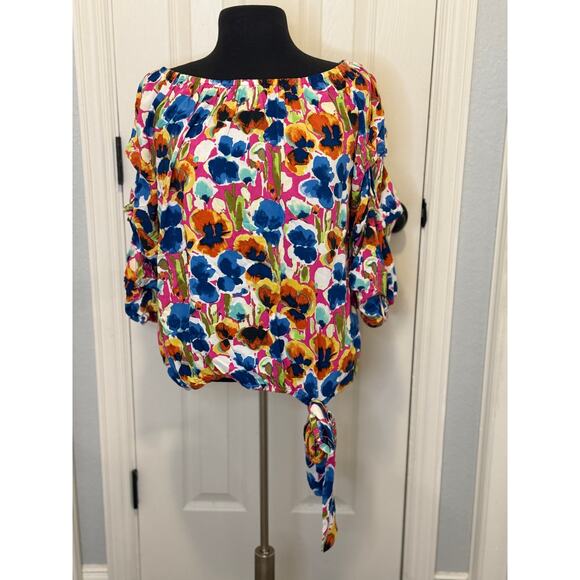 Coco Bianco XL Tie Waist Romantic Top Cottagecore Scandi Girl Floral Blouse - Picture 1 of 8